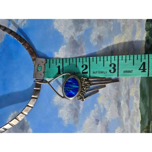 Alpaca Silver & Lab Opal Pendant & Torque Necklace from Mexico - Picture 8 of 10